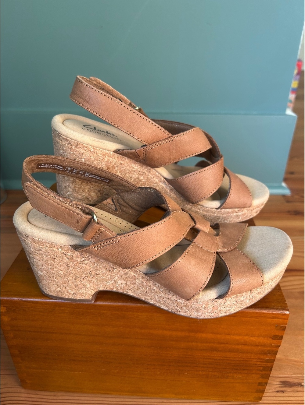 Clark’s Giselle Beach Leather Slingback Wedges Women’s Size 8.5 - Picture 3 of 9